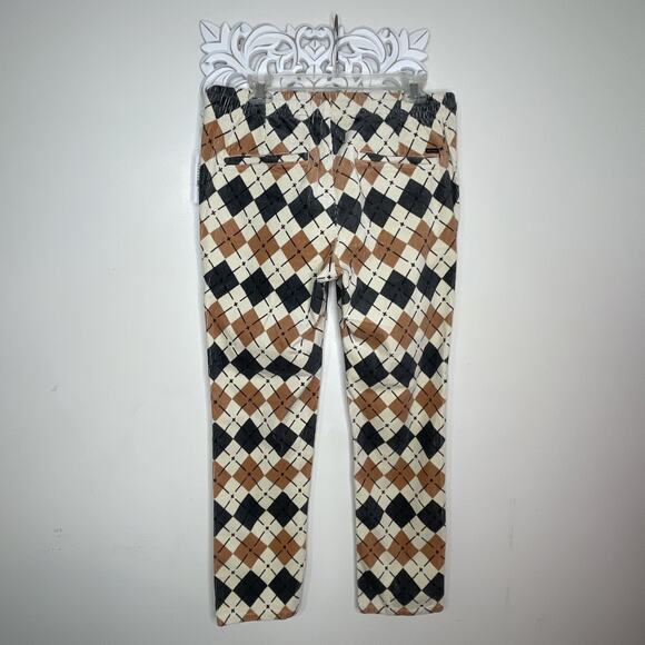 PACSUN size Slim MEDIUM Argyle Pattern Corduroy PANTS Elastic Waist TAN GRAY - Picture 10 of 16